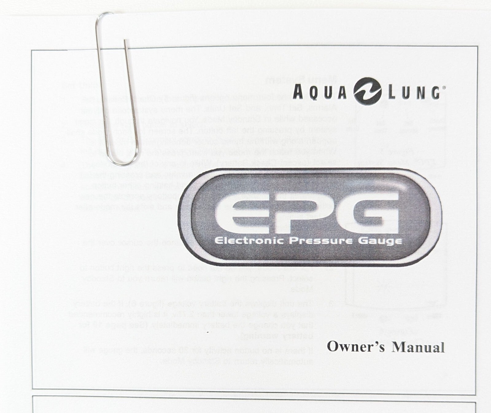 Aqua Lung EPG Digital Electronic Pressure Gauge Scuba Dive Printed Manual2