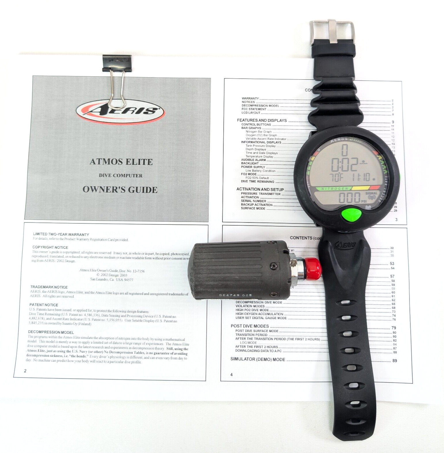 Aeris Atmos Elite Wrist Wireless Hoseless Scuba Dive Computer with Transmitter1