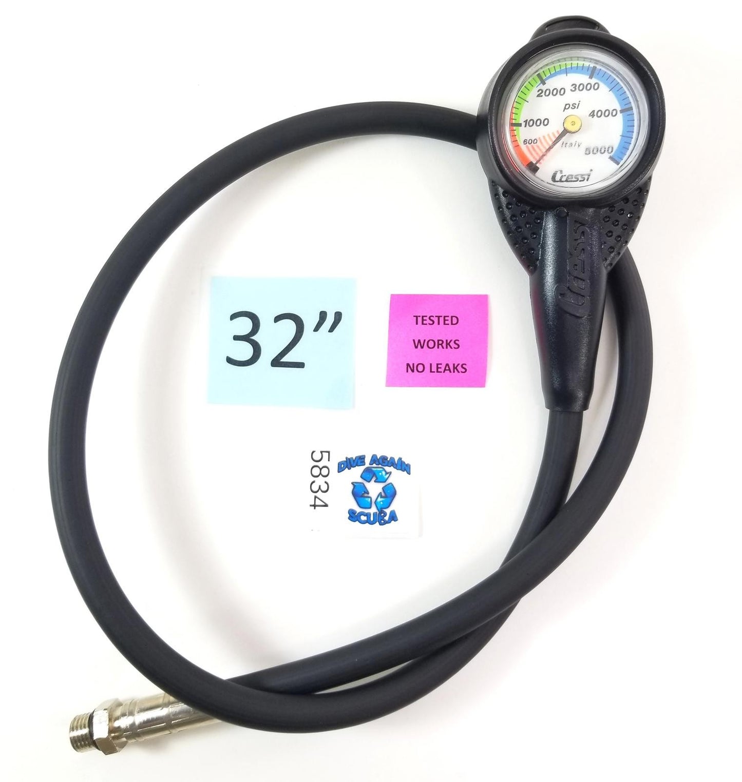 Cressi 2" Compact 5000 PSI SPG Submersible Pressure Gauge Scuba Dive + Boot 58340