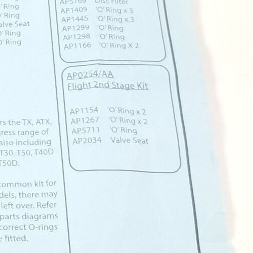Apeks Flight Service / Rebuild Kit 2nd Stage Scuba Dive Regulator AQA AP02545