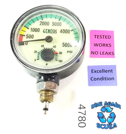 Genesis Sherwood 5000 PSI SPG Submersible Scuba Pressure Gauge w Thermometer