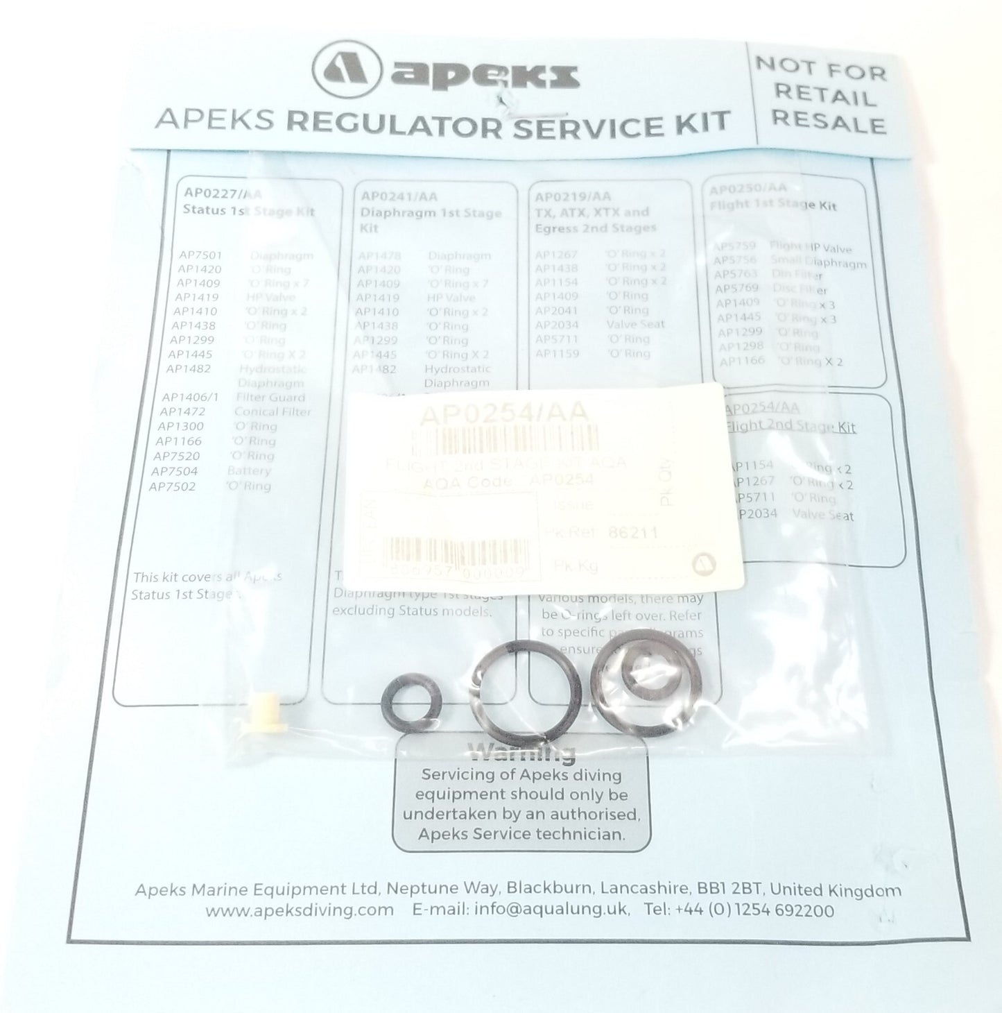 Apeks Flight Service / Rebuild Kit 2nd Stage Scuba Dive Regulator AQA AP02541