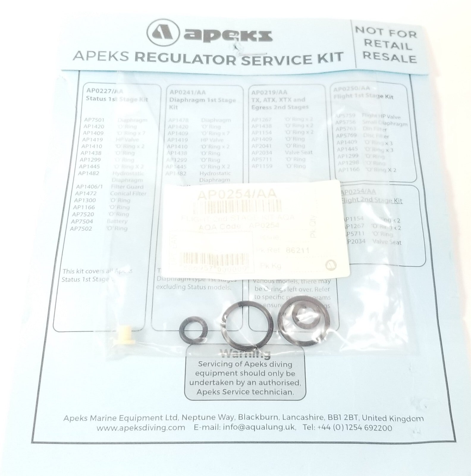Apeks Flight Service / Rebuild Kit 2nd Stage Scuba Dive Regulator AQA AP02541