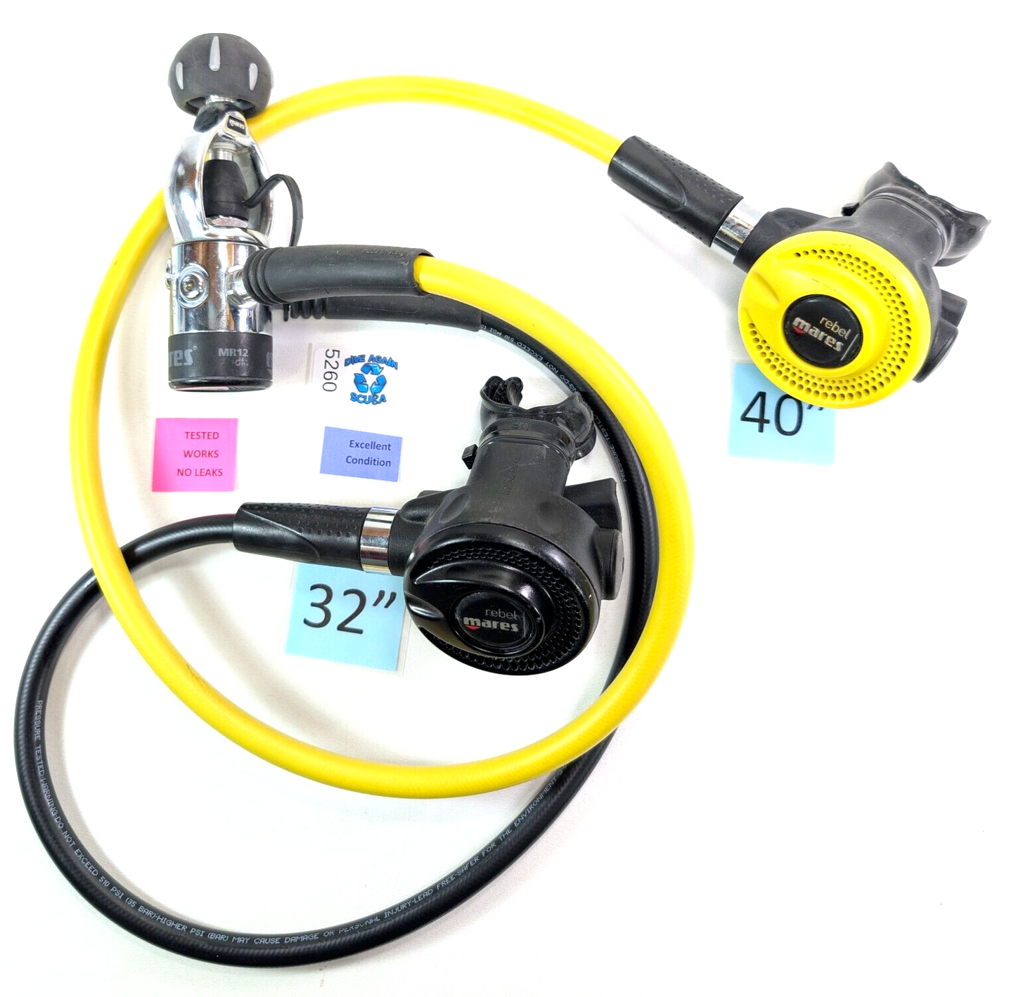 Mares Rebel MR12 Complete Scuba Diving Regulator Set Yoke 1st, 2nd Stage Octo0