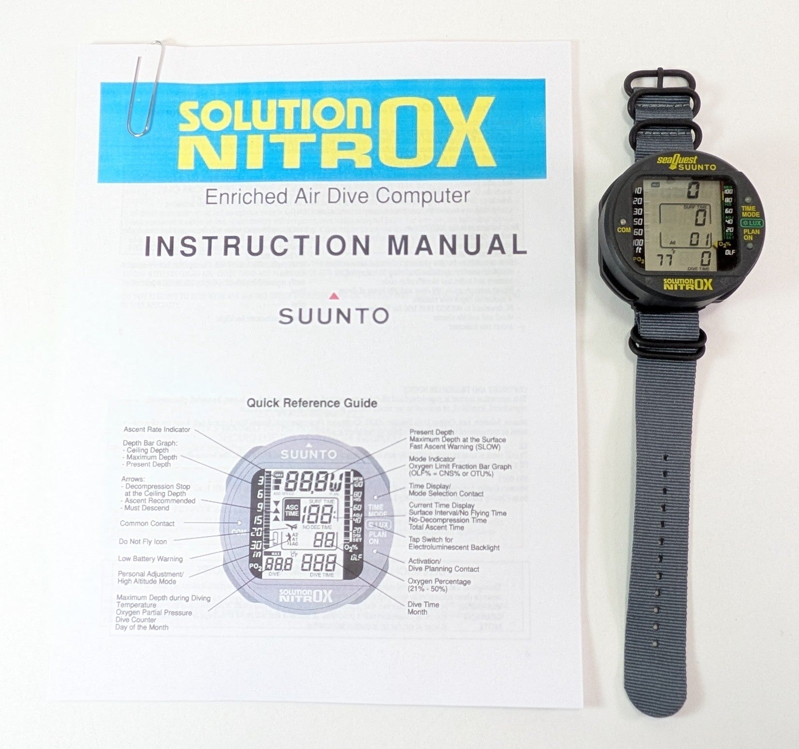 Suunto Solution Nitrox Scuba Dive Wrist Backlit Computer NEW Strap         #61402