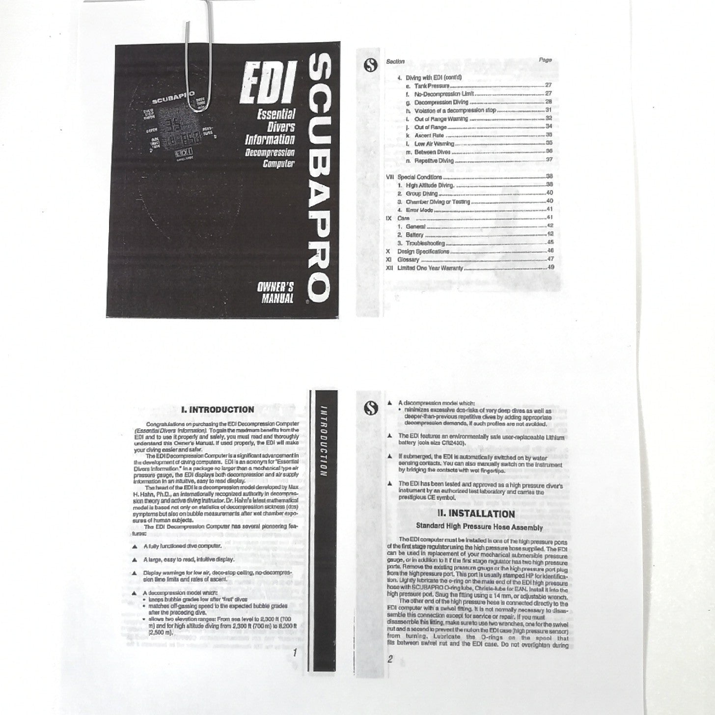 Scubapro EDI 51 Page Scuba Dive Computer Printed Manual1