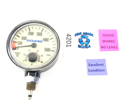 Oceanic 5000 PSI SPG Submersible Pressure Gauge + Thermometer 5,000 Scuba  #4201