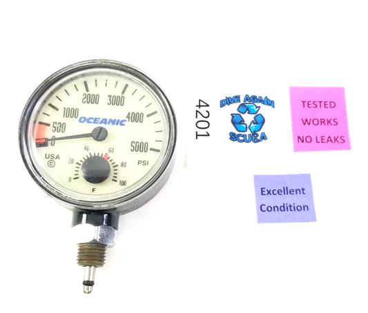 Oceanic 5000 PSI SPG Submersible Pressure Gauge + Thermometer 5,000 Scuba  #4201