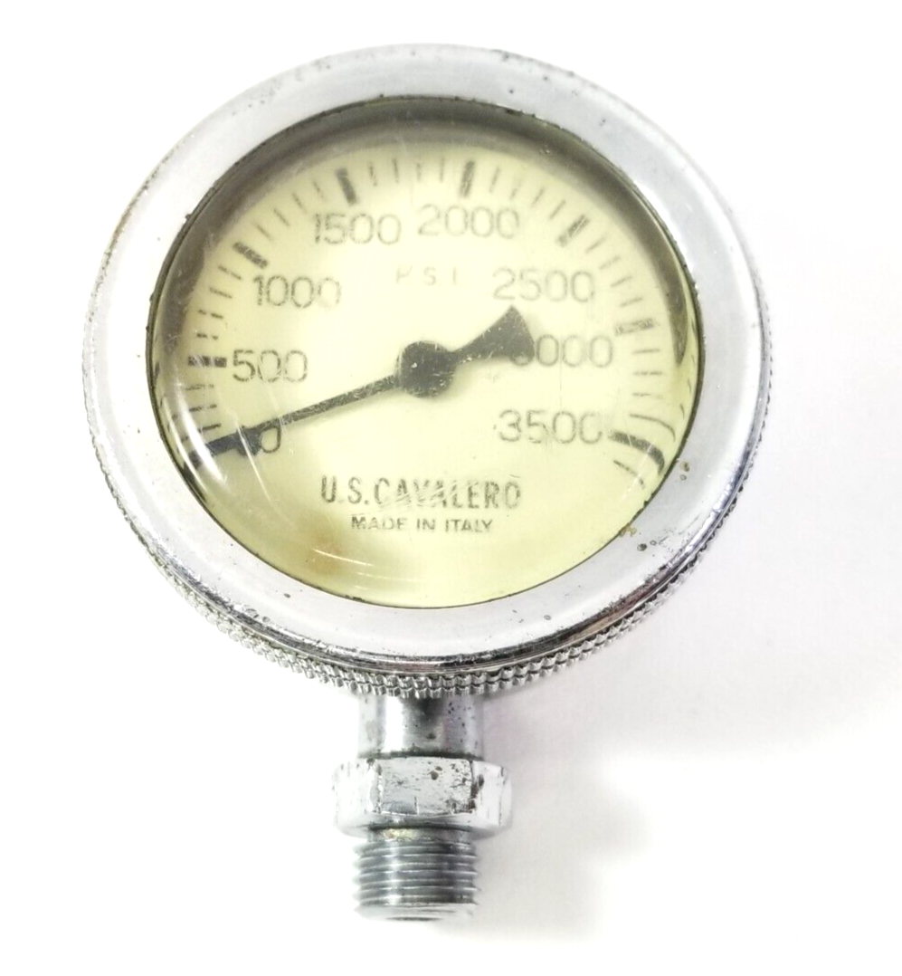 US Cavallero Brass 3500 PSI SPG Submersible Pressure Gauge Scuba Vintage   4133