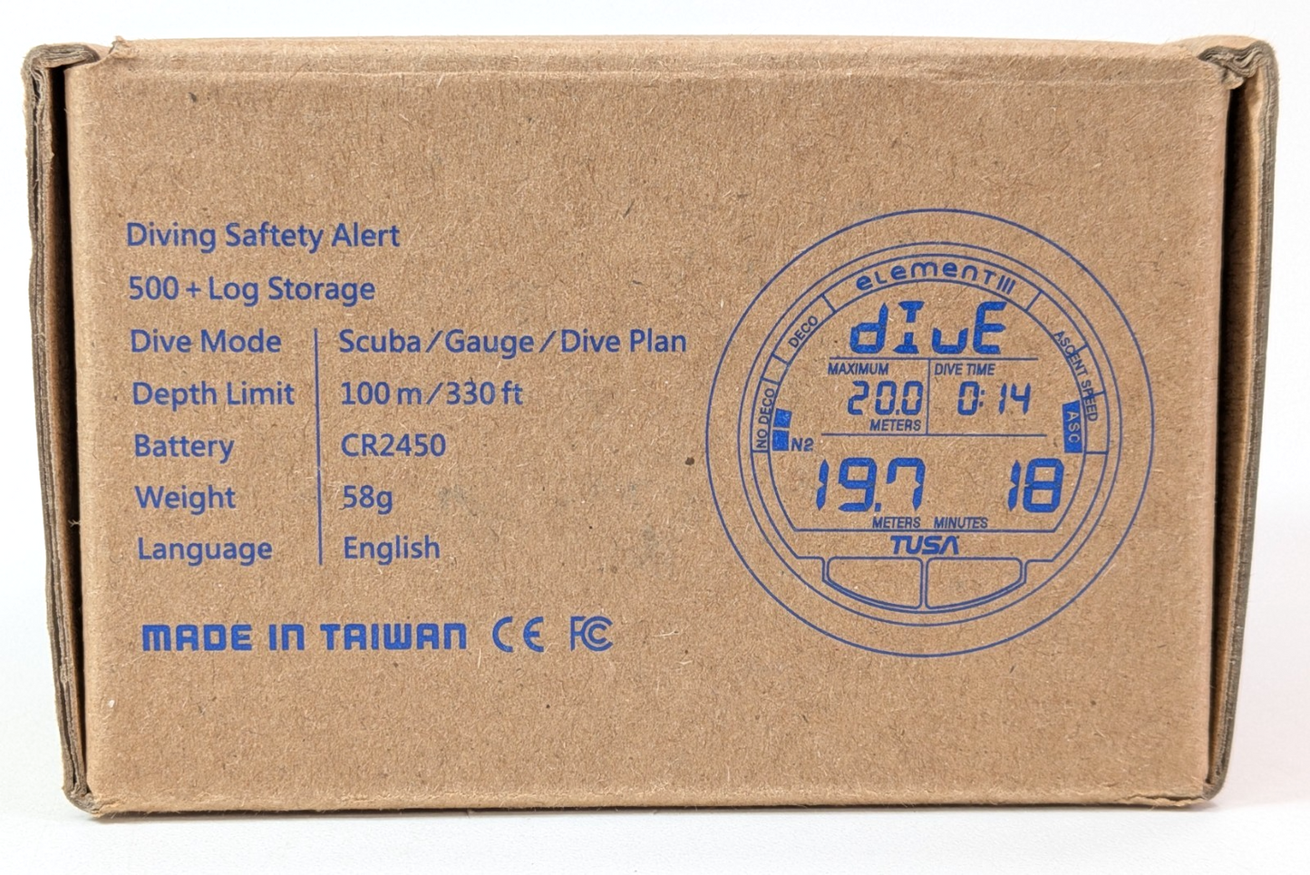 Tusa Element III Scuba Dive Computer Module Nitrox Compatible Backlit Display 312