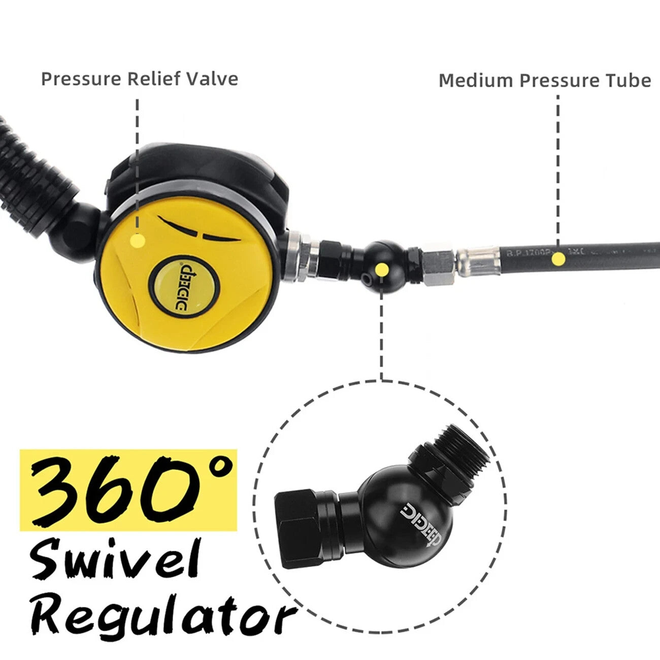 DDeep Scuba Diving 360 Degree Ball Swivel Adapter Second 2nd Regulator Aluminum4