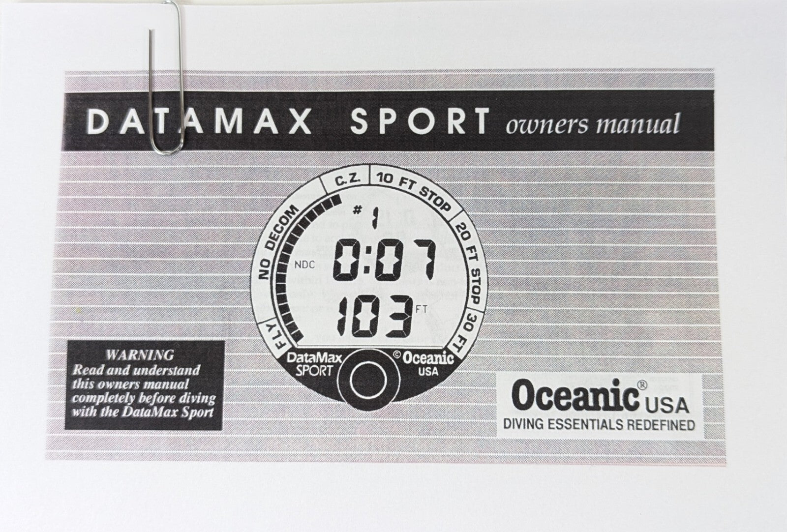 Oceanic Datamax Sport (Black Button) Dive Computer Manual Printed  51 Pages1