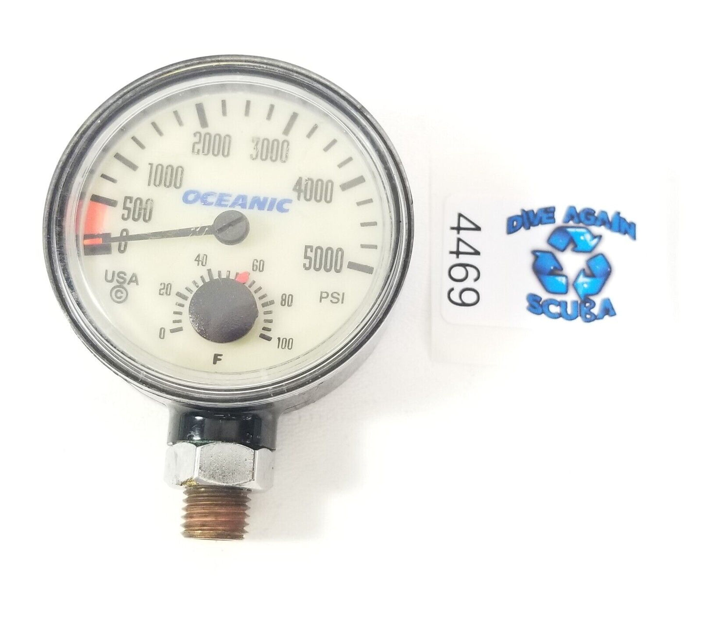 Oceanic 5000 PSI SPG Submersible Pressure Gauge + Thermometer 5,000 Scuba  #4469