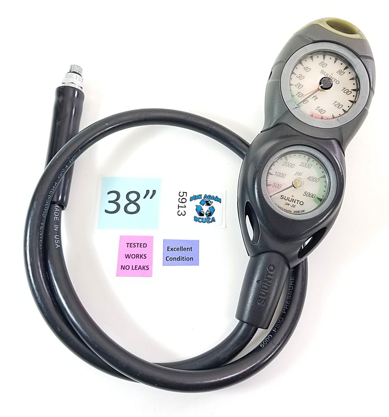 Suunto Scuba Dive 2 Gauge Console SM-16 150ft Depth Gauge SM-36 5000 PSI SPG0