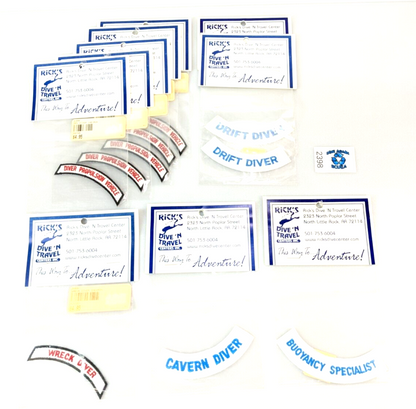 10x Scuba Dive Iron On Patch Lot Set Drift, Cavern Diver Buoyancy Specialist0