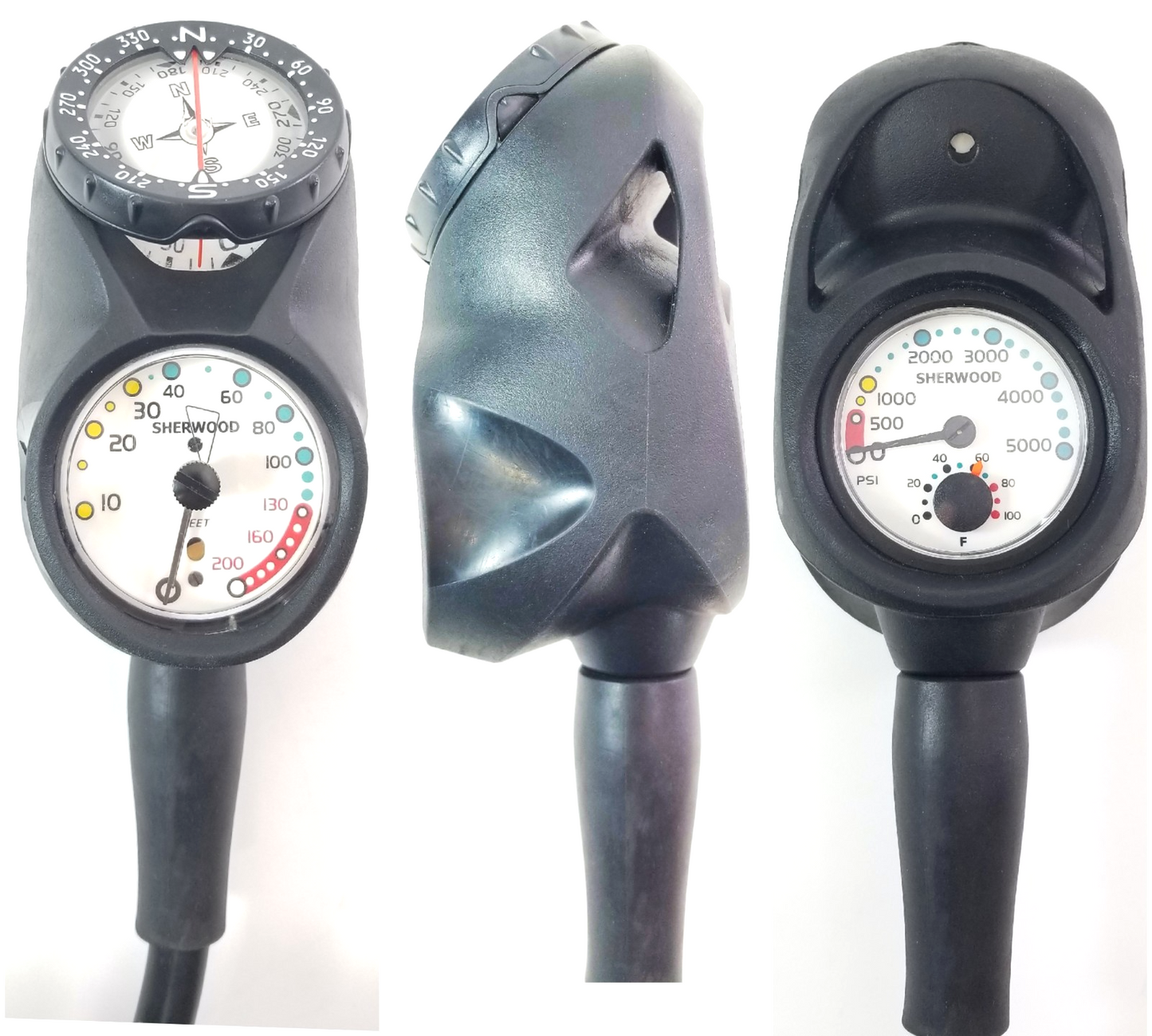 Sherwood Navigator 3 Gauge Scuba Dive Complete Console SPG, Depth, Compass0