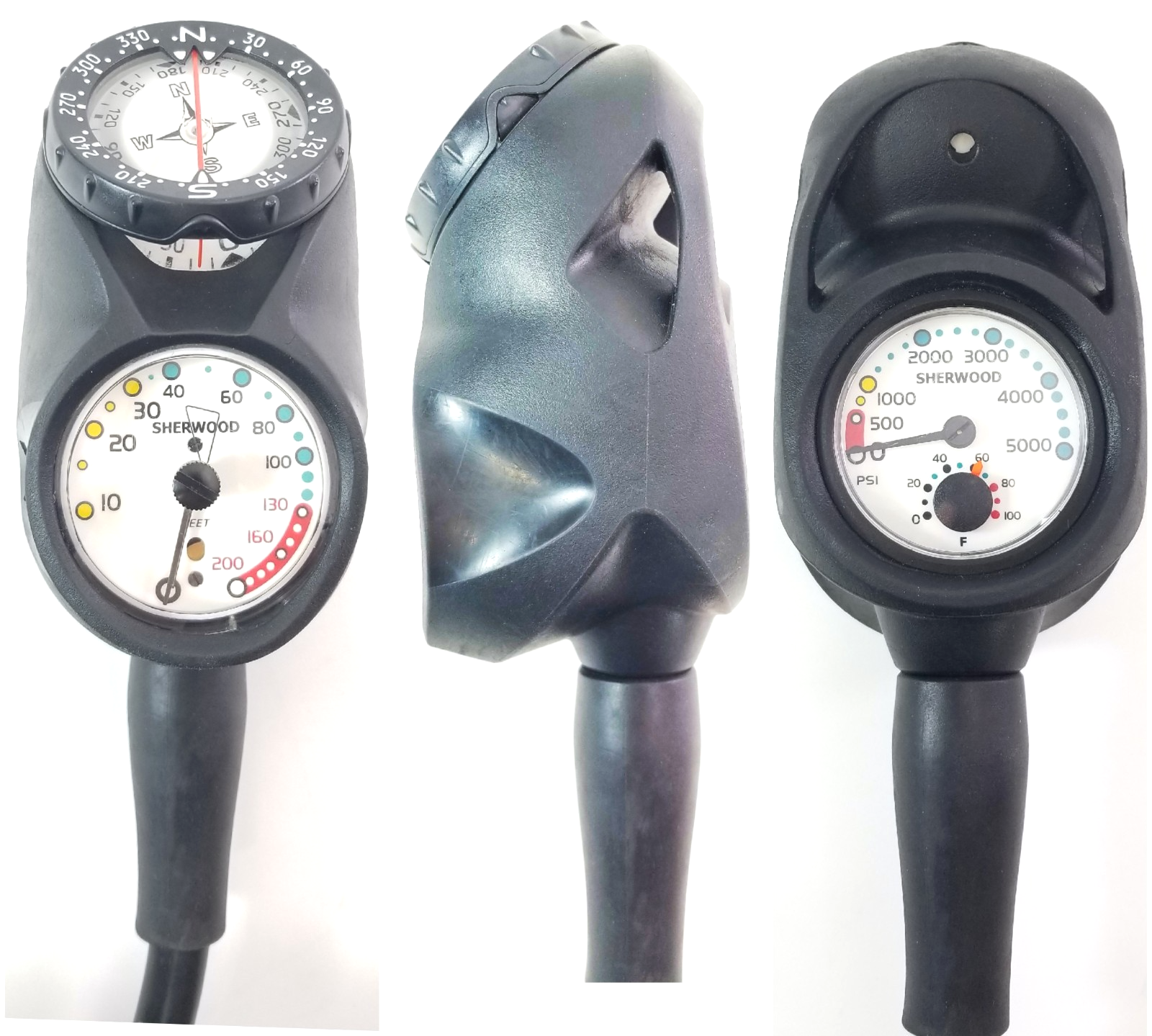 Sherwood Navigator 3 Gauge Scuba Dive Complete Console SPG, Depth, Compass0