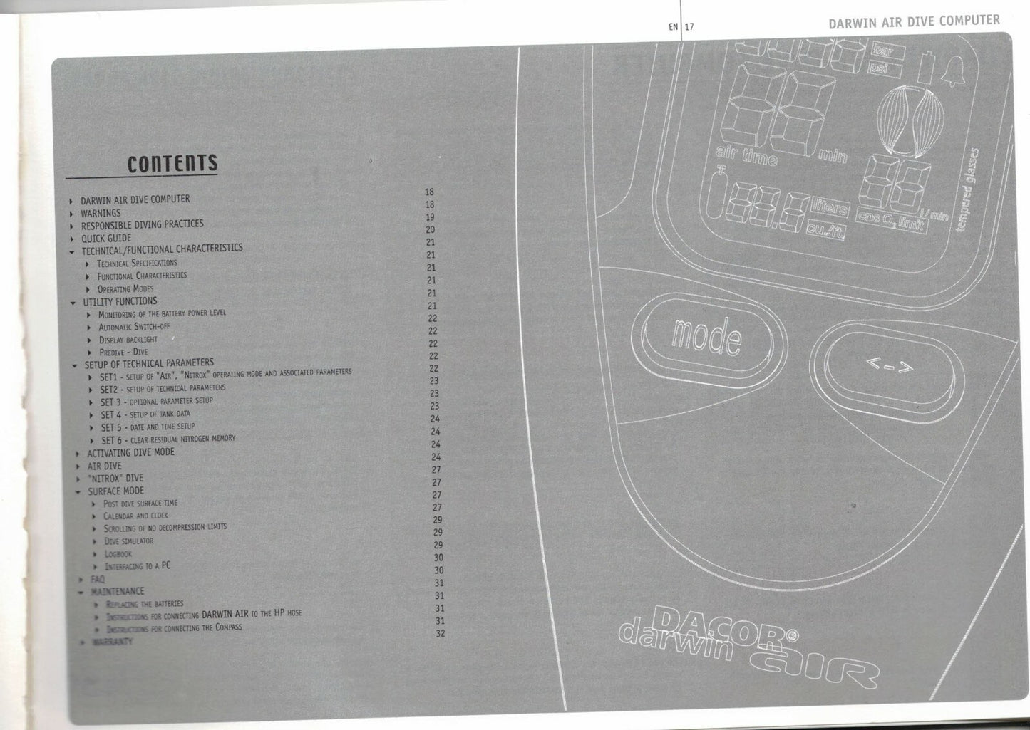 Dacor Darwin Air Scuba Dive Computer Printed Manual ENGLISH version1