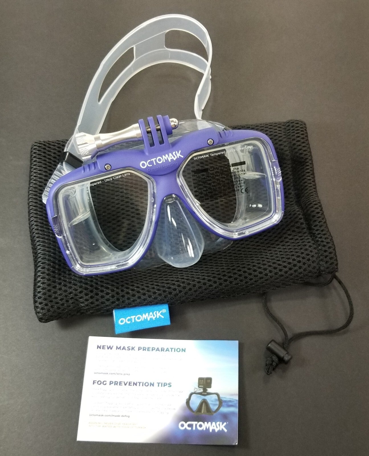NEW Octomask Standard Scuba Diving Mask GoPro Hero Camera Mount Blue / Clear2