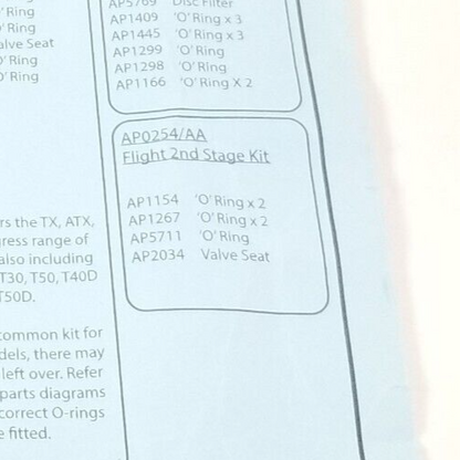 Apeks Flight Service / Rebuild Kit 2nd Stage Scuba Dive Regulator AQA AP0254