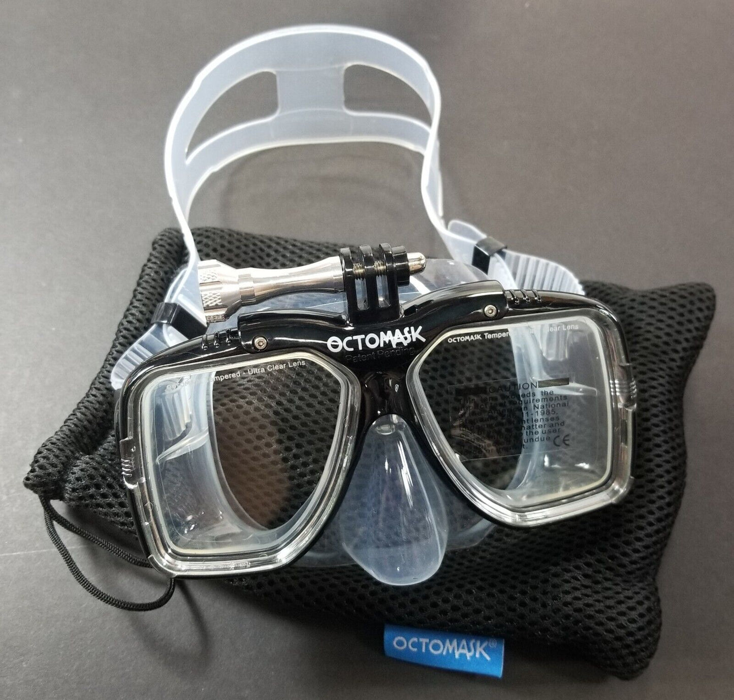 NEW Octomask Standard Scuba Diving Mask GoPro Hero Camera Mount Black / Clear