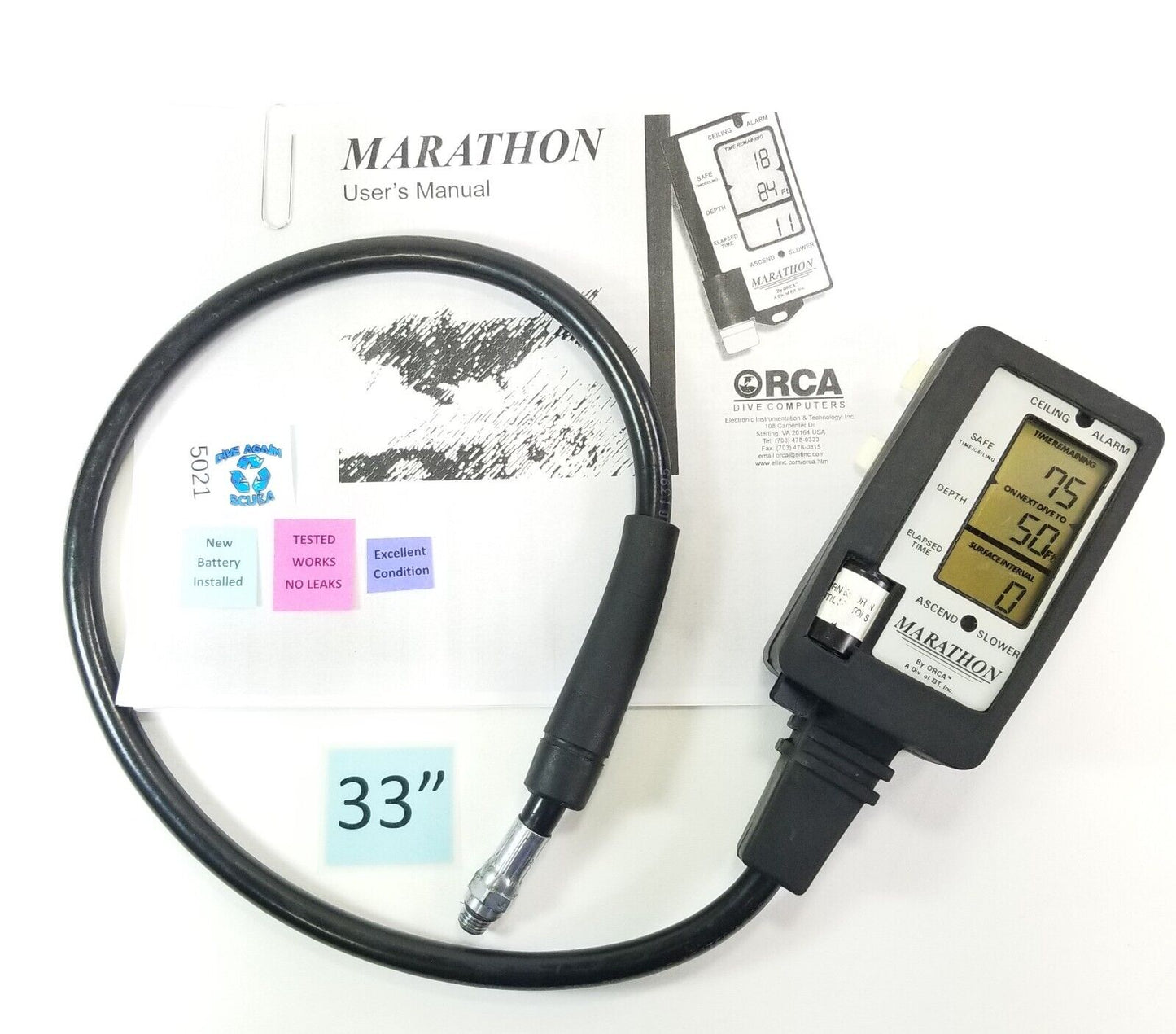 Orca Marathon Scuba Dive Computer 2 Gauge Console with Pressure Gauge & Slate