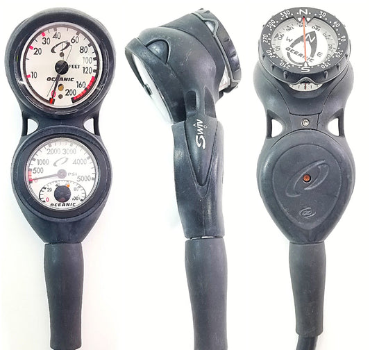 Oceanic Navigator Scuba Dive 3 Gauge Complete Console Pressure SPG Depth Compass0