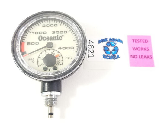 Oceanic 4000 PSI SPG Submersible Pressure Gauge + Thermometer 4,000 Scuba  #4621