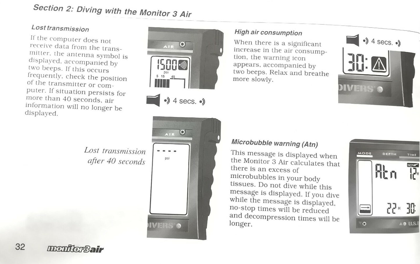 US Divers / Aqua Lung Monitor 3 Air Scuba Dive Computer Printed Owner's Manual4