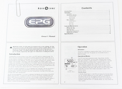 Aqua Lung EPG Digital Electronic Pressure Gauge Scuba Dive Printed Manual1
