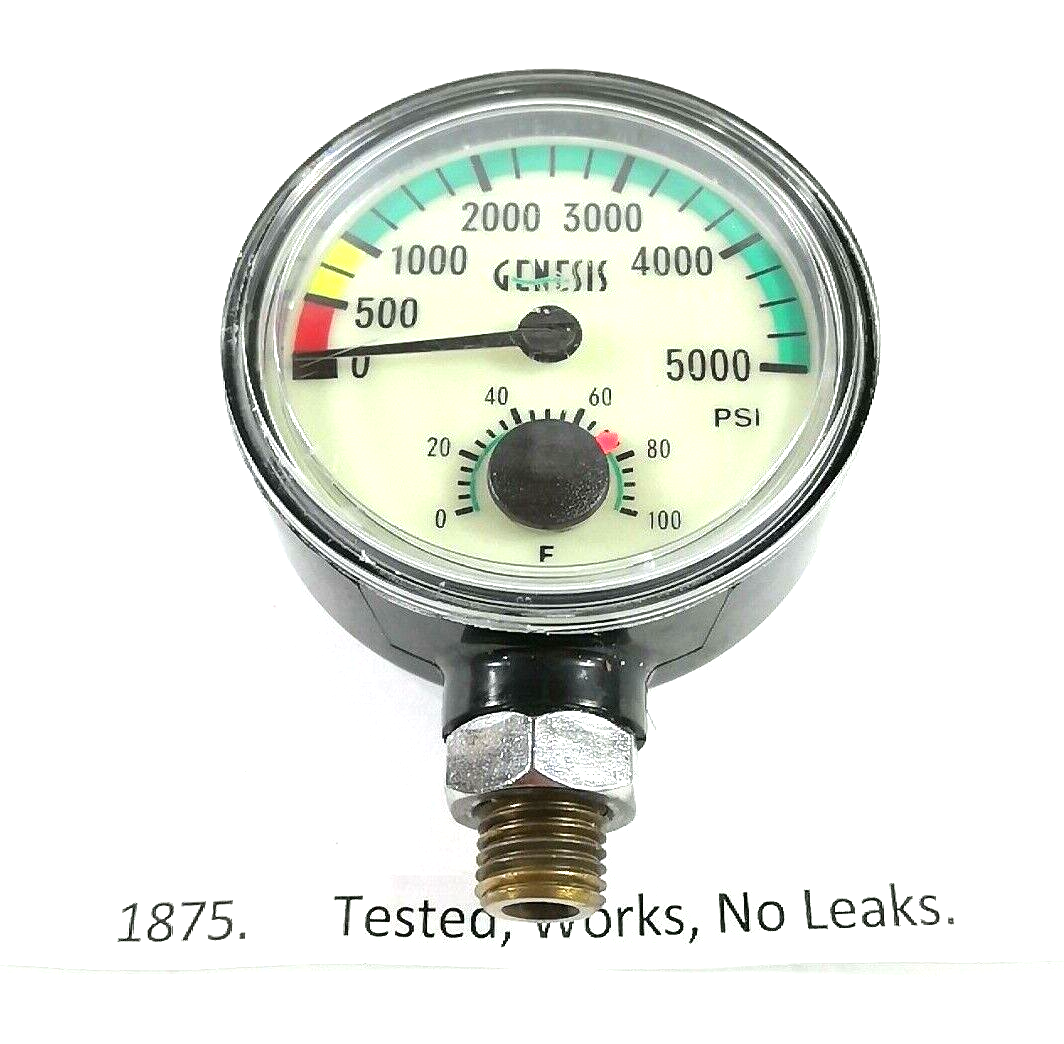 Genesis Sherwood 5000 PSI SPG Submersible Scuba Pressure Gauge w Thermometer 1