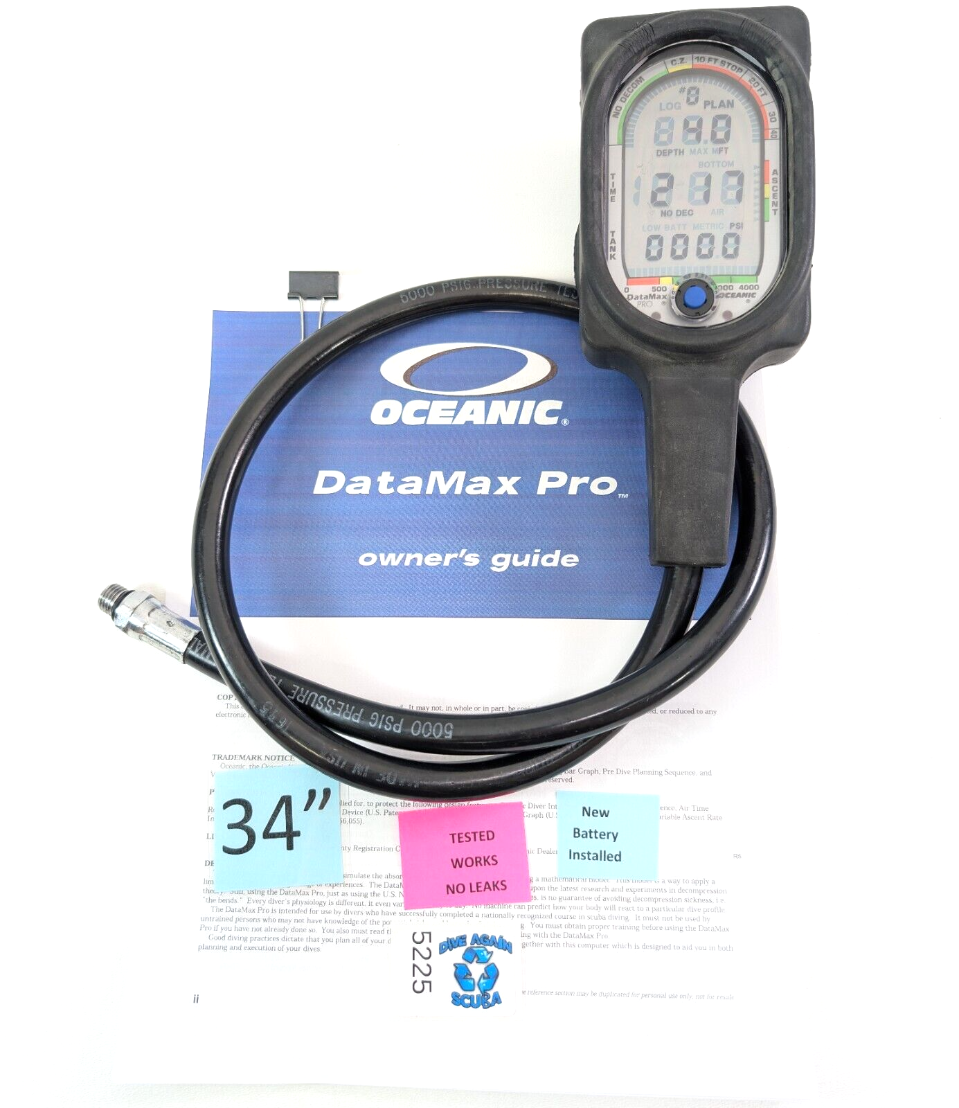 Oceanic Datamax Pro SCUBA Dive Air Integrated Dive Computer New Battery #52252