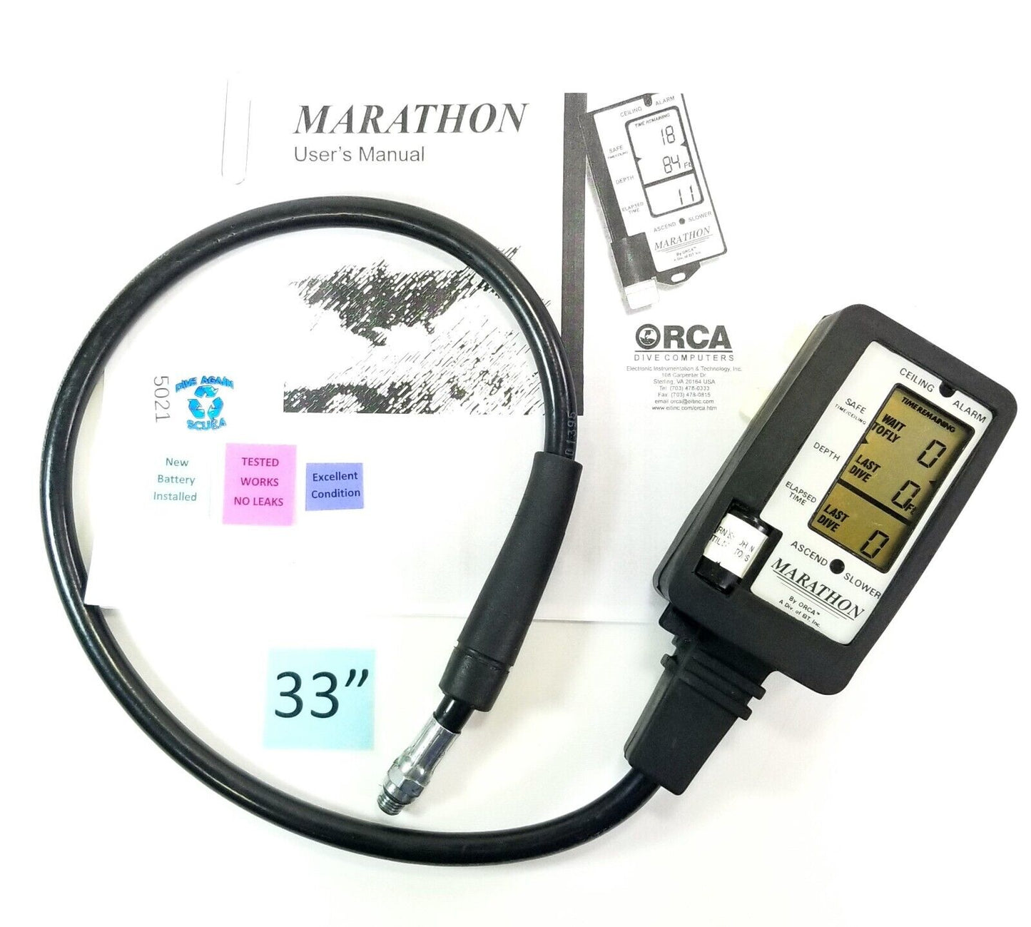 Orca Marathon Scuba Dive Computer 2 Gauge Console with Pressure Gauge & Slate