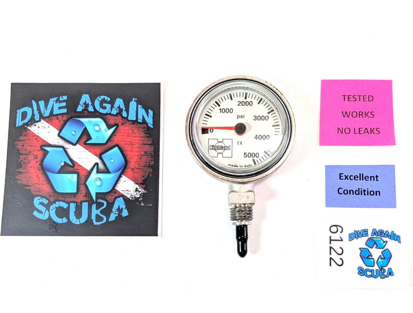 XS Scuba Highland Brass 2" 5000 PSI SPG Pressure Gauge Scuba Dive + HP Spool0