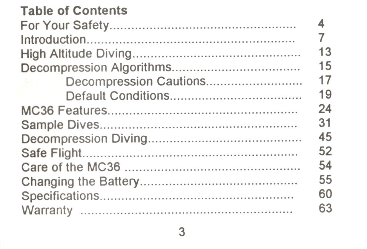 Ocean Edge MC36 Scuba Dive Computer Printed Owner's Manual1