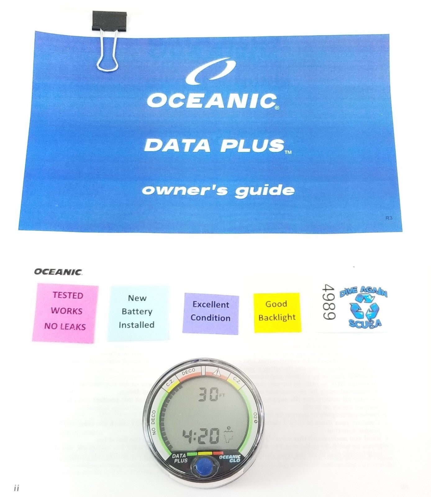 Oceanic Data Plus Air & Nitrox Puck Scuba Dive Computer + Manual EXCELLENT #49893