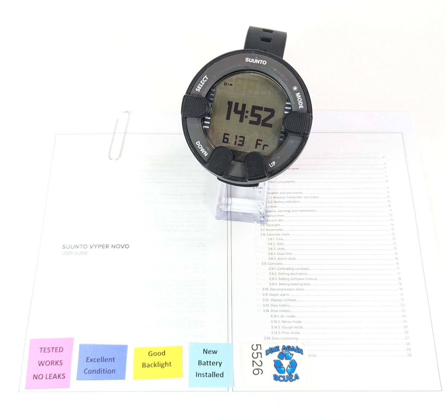 Suunto Vyper Novo Wrist Scuba Dive Computer Air & Nitrox Wireless Hoseless #55260