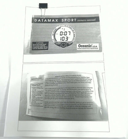 Oceanic Datamax Sport Dive Computer Manual Printed