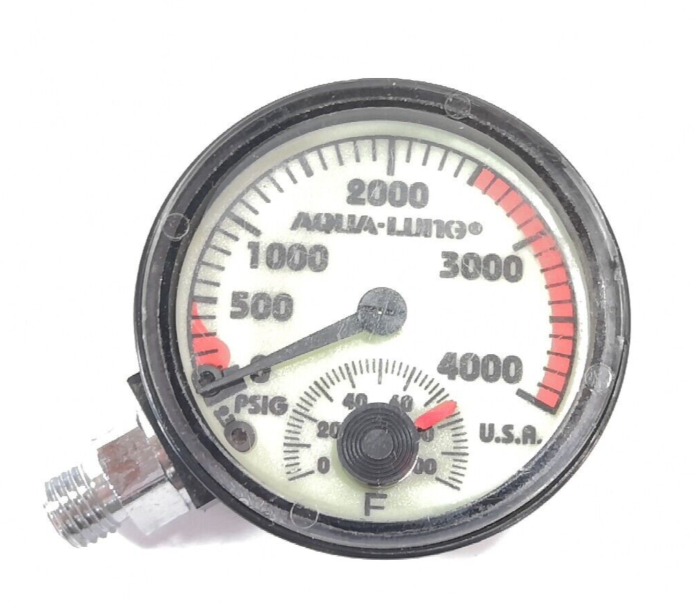 Aqua Lung 4000 PSI SPG Submersible Pressure Gauge 4,000 Scuba Dive w Thermometer