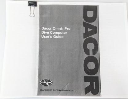 Dacor Omni Pro Scuba Dive Computer Instruction Printed Manual