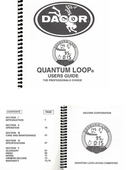 Dacor Quantum Loop Scuba Dive Puck Computer Printed Manual