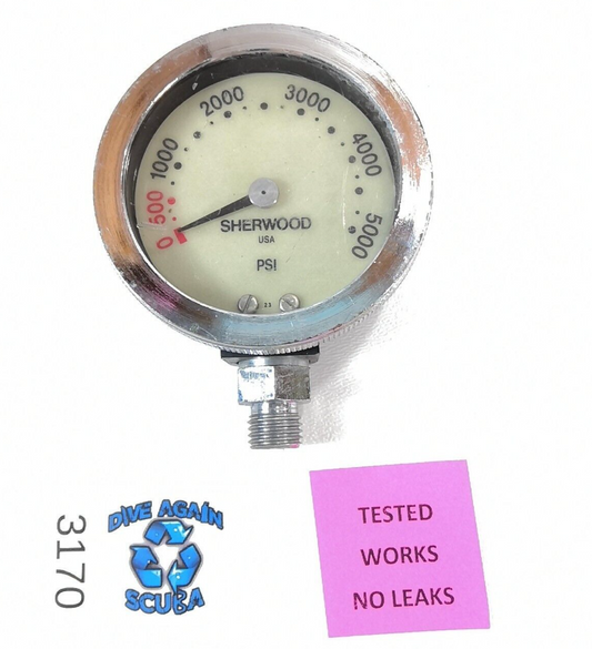 Sherwood 5000 PSI SPG Submersible Scuba Pressure Gauge 5,000 NICE!    #3170