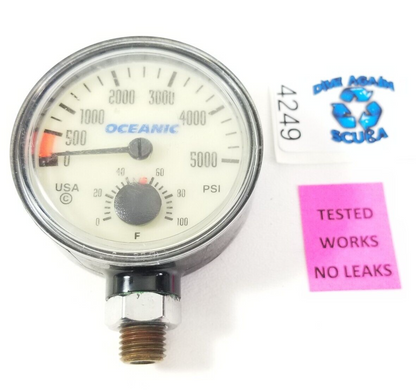 Oceanic 5000 PSI SPG Submersible Pressure Gauge + Thermometer 5,000 Scuba  #4249