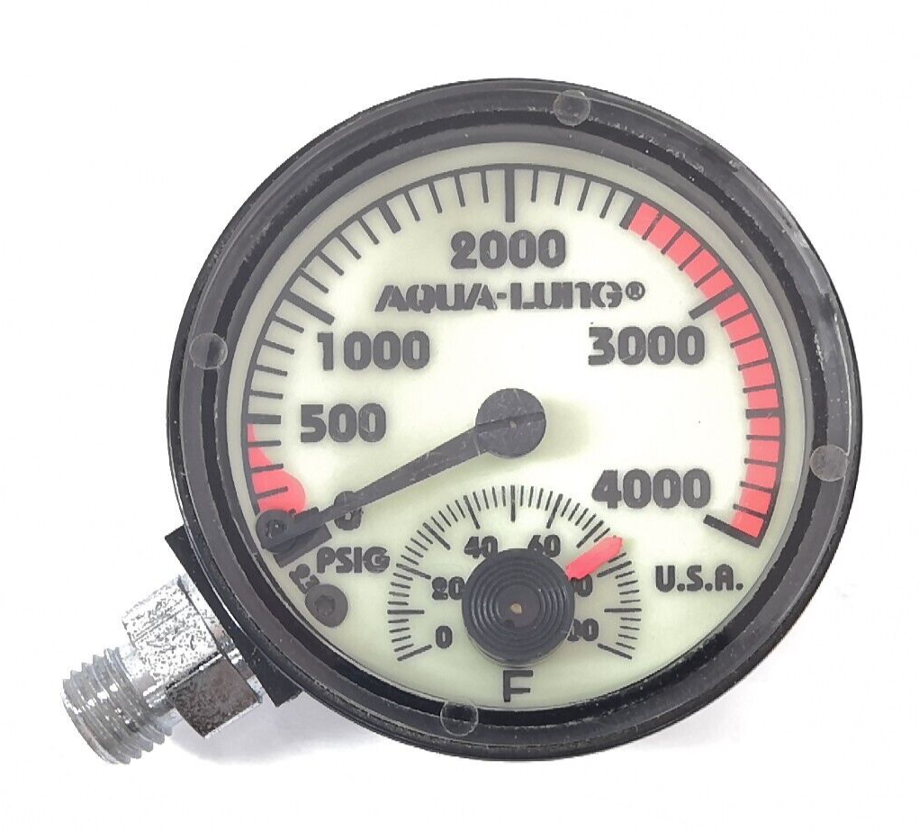 Aqua Lung 4000 PSI SPG Submersible Pressure Gauge 4,000 Scuba Dive w thermometer