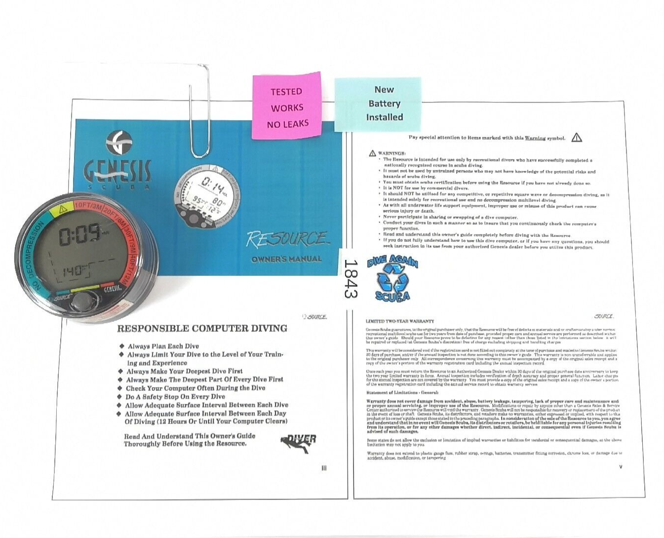 Genesis Sherwood Resource Puck Scuba Dive Diving Computer Module The Source 1843