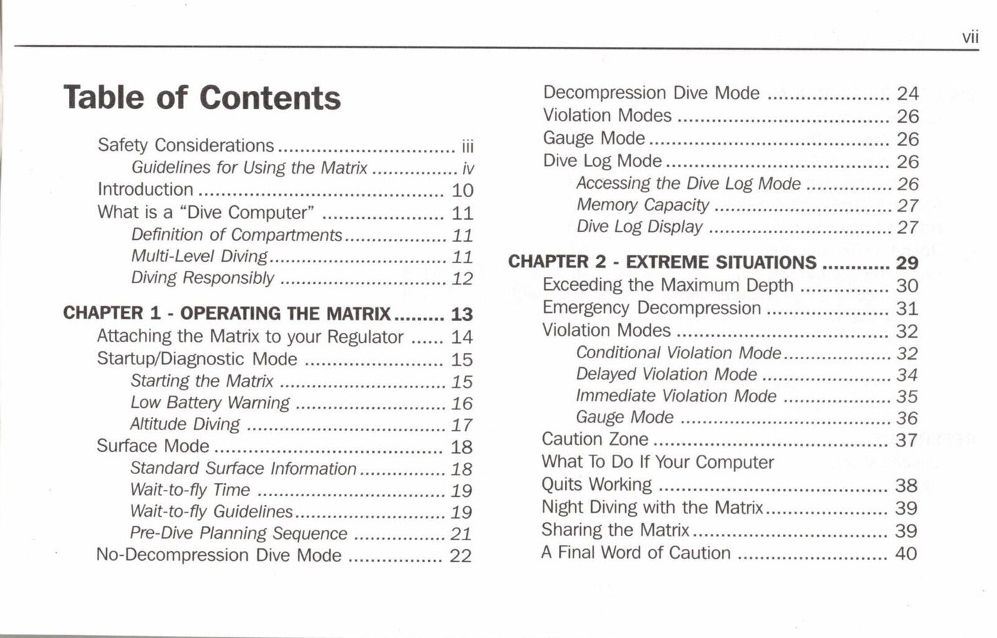 US Divers / Aqua Lung Matrix Scuba Dive Computer Printed Owner's Manual