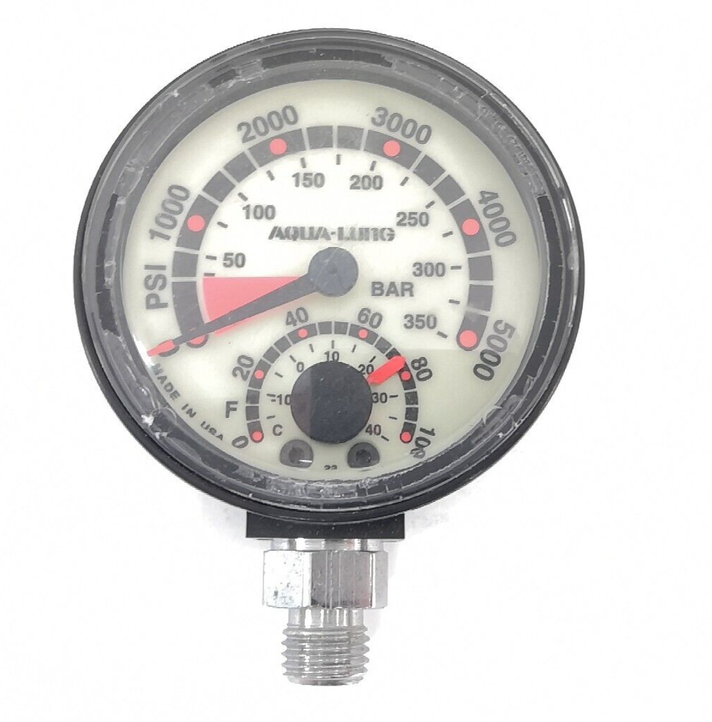 Aqua Lung 5000 PSI SPG 350 Bar Submersible Pressure Gauge Thermometer Scuba Dive