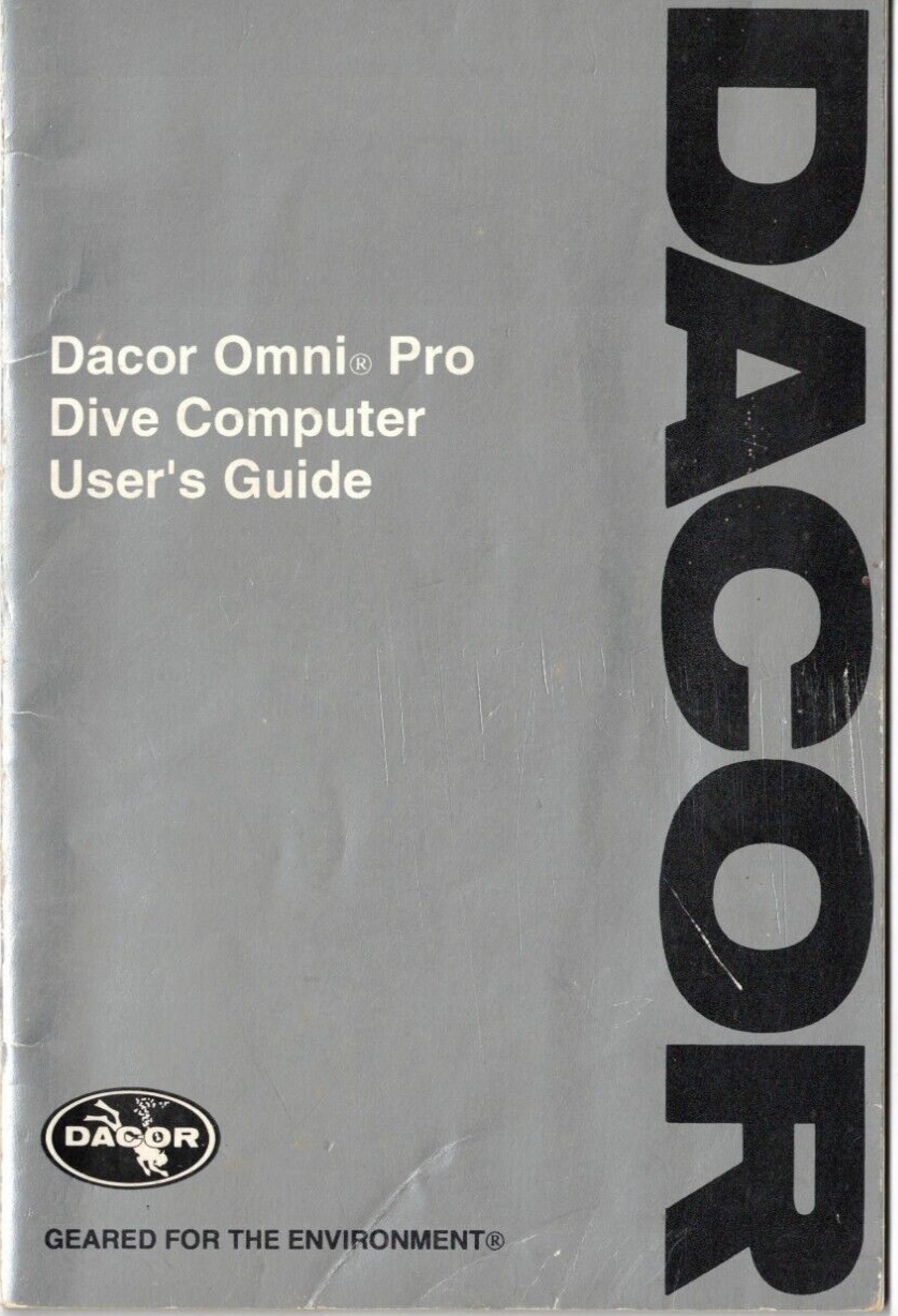 Dacor Omni Pro Scuba Dive Computer Instruction Printed Manual