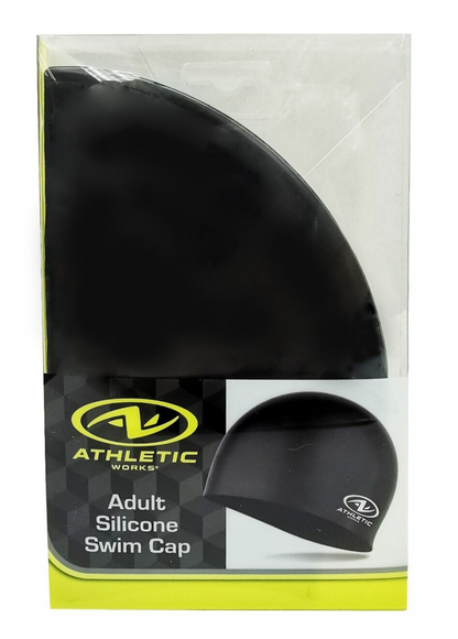 Athletic Works Adult Size Solid Black 100% Silicone Swim Cap New