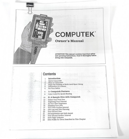 Tekna COMPUTEK Scuba Dive Computer Manual Printed 38 Pages (Ocean Edge Digitek)